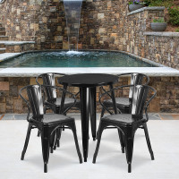 Flash Furniture CH-51080TH-4-18ARM-BK-GG 24" Round Metal Table Set with Arm Chairs in Black